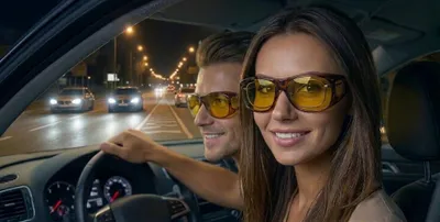 Produktbild von GKA Überzieh Nachtsichtbrille für Autofahrer braun leo Brillenträger Nachtbrille Kontrastbrille gelb Nachtfahrbrille Überbrille blendfrei