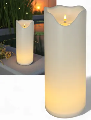 Produktbild von XXL Outdoor LED Kerze – Flackerlicht mit 3D-Effekt, IP44 wetterfest, warmweiß, Timer 6h/18h – Batteriebetrieb – 40 cm – Garten & Terrasse