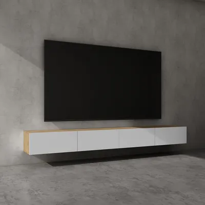 Immagine prodotto di doporro Mobile Porta TV Sospeso 280 cm con 4 Ante Marrone Chiaro e Bianco Opaco, Credenza Bassa da Soggiorno Salotto, Madia Consolle Bicolore per TV Fernsehschrank02