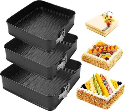 Immagine prodotto di Stampo da forno resistente per torte e cheesecake, con fondo removibile, forma quadrata (18 cm + 20 cm + 22 cm)