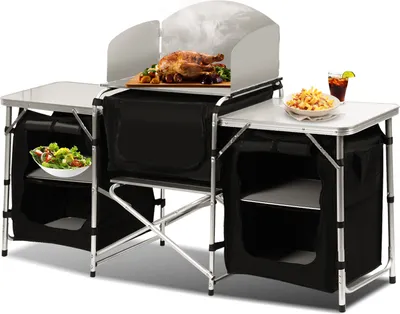 Zdjęcie produktu dla Kuchnia kempingowa Clanmacy 174 x 104 x 40 cm, szafka kempingowa z aluminiową ramą, meble kempingowe, kuchnia kempingowa na świeżym powietrzu, składana