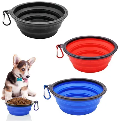 Produktbild von Faltbarer Reisenapf für Hunde und Katzen, 3er Set, Silikon, Tragbar, 350ml