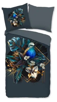 Produktbild von Duvet cover Pure 155x220 + 1* 80x80 cm - leaves and a bird framed in gold