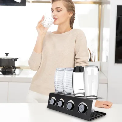 Produktbild von Flaschenhalter für SodaStream - Edelstahl - 4-teiliges Set - mit Abtropfgestell