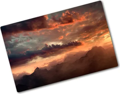 Produktbild von Tulup Glas Herdabdeckplatte - 80x52 cm - Glaskeramikkochfeld-Abdeckung Spritzschutz Glasabdeckplatte - Einteilig - Landschaften - Sonnenuntergang Berg - Orange