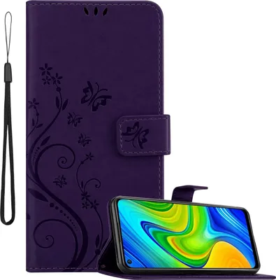 Obrázok produktu pre Cadorabo kryt pre Xiaomi RedMi NOTE 9 in FLORAL DARK LILA ochranný kryt v kvetinovom dizajne s magnetickým zapínaním, funkciou stojana a slotmi na karty flipové puzdro kvetinový kryt puzdro na mobilný telefón s chlopňou kryt knihy