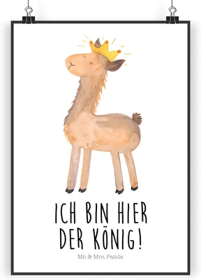 Produktbild von Mr. & Mrs. Panda Bild Lama König DIN A3 - Weiß - Geschenk, Papa, wanddeko, kunstdruck poster, Vorgesetzter, drucke, Wandbild, Mama, Plakat, Lamas, Abitur