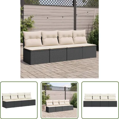 Image de The Living Store Canapé de jardin avec coussins 4 places noir Poly rotin