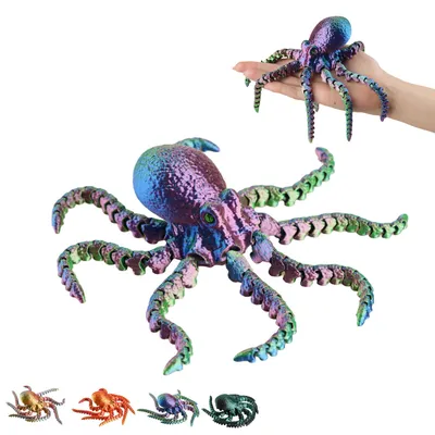 Obrázok produktu pre Chobotnica hračka flexibilná 17 cm, pohyblivá fidget figúrka 3D tlač, PLA – Modro-zeleno-fialová