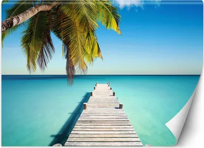 Produktbild von Vlies fototapete Tropischer Strand, Palmen, Pier, Natur 300x210 cm Feeby Blau inkl. Kleber einfache Montage