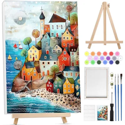 Produktbild von Malen nach Zahlen Set für Erwachsene mit Rahmen & Staffelei, Landschaft, 20x30cm