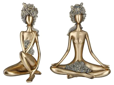 Imagen del producto de Figura decorativa, mujer, "Rosa", resina, color dorado, L. 17 cm, An. 13 cm, Alt. 34 cm. 37854. 4063387378540. Juego de 2 unidades (variedad de 2)