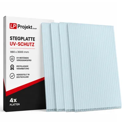 Produktbild von LP Projekt Kunststoff 4x Polycarbonat-Doppelwandplatten, 16/20-98 x 300 cm (11,76 m²), klar und UV-beständig,extra stark, Mehrwandplatten für Dach