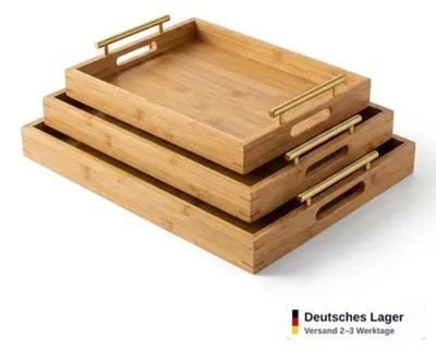 Produktbild von Serviertablett 3er Set rechteckig stapelbar Frühstückstablett Deko