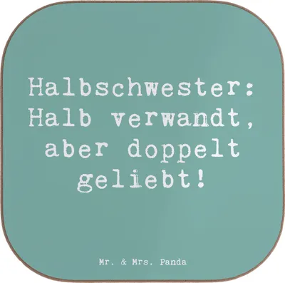 Produktbild von Mr. & Mrs. Panda Tischuntersetzer Spruch Liebe Halbschwester - Meeresbrise - Geschenk, Jubiläen, Bindung, Untersetzer Glas, für Gläser, Geschwisterbeziehung, Dankeschön
