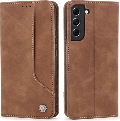 Produktbild von Galaxy S22 5G Hülle, Retro Kunstledertasche Schutzhülle mit Kartenfach Standfunktion für Samsung Galaxy S22 5G Braun
