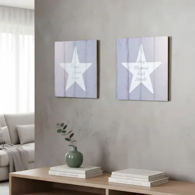 Produktbild von 2er Set Wandbilder 32x32cm Spruch Stern Home Sweet Home MDF Holz Wanddeko Schild
