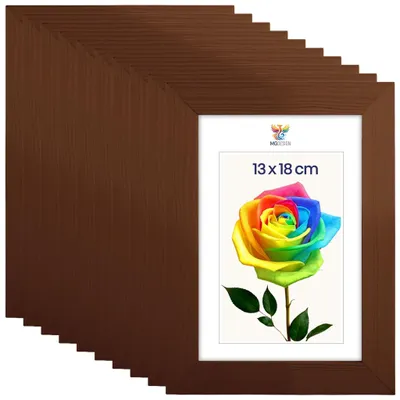 Produktbild von MG Design 10er Set Bilderrahmen Braun 13x18 cm - Echtholzrahmen mit Acrylglas, hoch/quer, zum Aufhängen & Aufstellen