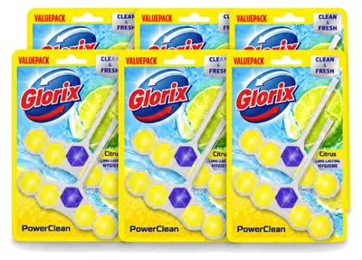 Produktbild von 6 x Glorix Power Clean WC-Einhänger Zitrone - Vorteilspackung - 6 Stücke