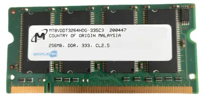 Zdjęcie produktu dla Moduł pamięci RAM DDR1, 256MB, 333MHz, Micron MT8VDDT3264HDG-335C3, format SODIMM