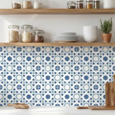 Image de Autocollants pour carrelage - Motifs géométriques - Pour cuisine, salle de bain et escaliers - 10,2 x 10,2 cm - 30 pièces