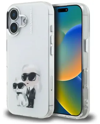 Productafbeelding van Karl Lagerfeld Iml Aquarelle Karl & Choupette & Logo Etui voor iPhone 16 Wit