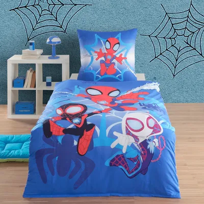 Produktbild von Spidey Bettwäsche für Jungen 135x200 80x80cm im Comic Stil · Kinderbettwäsche aus 100% Baumwolle mit Reißverschluss · Spidey und seine Super-Freunde