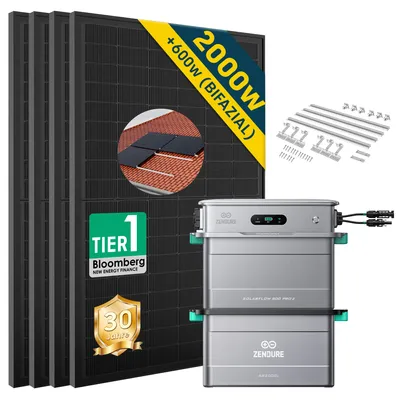 Produktbild von Balkonkraftwerk mit Speicher 2000w(500*4) mit Zendure 800 pro2 und AB2000L,mit Ziegeldachhalterung