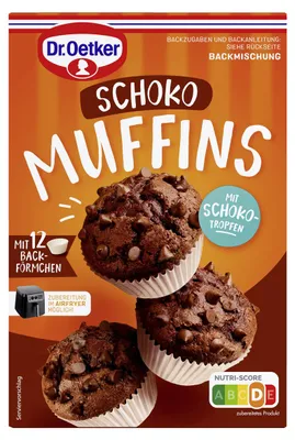 Produktbild von Dr. Oetker Muffins Schoko Extra saftig und mit Schokostückchen 335g