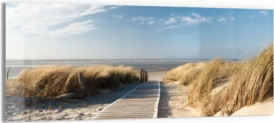 Produktbild von DEQORI Glasbild Echtglas 150x60 cm 'Strandaufgang am Meer' Wandbild Bild modern Deko