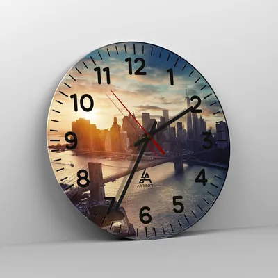 Produktbild von Wanduhr - Rund - Glasuhr - New York Stadt - 30x30cm - Schleichendes Uhrwerk - Lautlos - zum Aufhängen bereit - Dekoration Modern - Wanddekoration aus Glas - C4AR30x30-3733