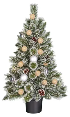 Produktbild von Black Box Trees Kaprun Künstlicher Weihnachtsbaum im Topf mit LED-Beleuchtung und Timerfunktion - H90 cm - Grün, Silber