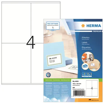 Produktbild von Etiketten Premium A4, weiß 105x144 mm Papier matt 400 St.
