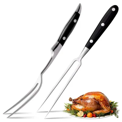 Produktbild von Fleischgabeln 2er Set 30cm Edelstahl – Mit Holz- & ABS-Griff für BBQ Grill Tranchieren | Küchenhelfer für Weihnachten Camping