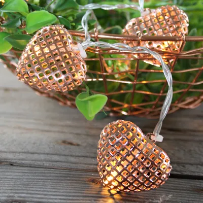 Immagine prodotto di Best Season Fiaccole LED "Cuori di rete" 10 cuori di rame LED, circa 0,9 m, batteria, timer, 726-81