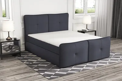 Produktbild von Boxspringbett AXA 160x200 mit 2 Bettkästen, Bonell-Matratze und Topper. Möbel vom Hersteller- Handarbeit! Bett Komplett-Set mit Matratze, Bettkasten & Kopfteil. Modern und robust.