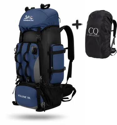 Image de Sac à dos de randonnée CarryQuest® 90L, nylon, avec housse de pluie, bleu foncé