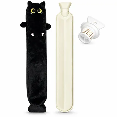 Produktbild von Katzen Wärmflasche 75cm, extra lange Wärmflasche mit weichem Bezug, 2 Liter Wärmekissen für Frauen, Mädchen und Winter