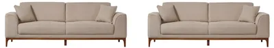 Zdjęcie produktu dla Zestaw do salonu – nowoczesny, beżowy zestaw designerski, wygodna sofa z tkaniny i drewna