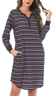 Immagine prodotto di Solidchoice - Camicia da notte a maniche lunghe da donna in cotone con tasche
