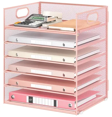 Immagine prodotto di Organizzatore da scrivania con 6 scomparti - Portadocumenti impilabili - Rosa