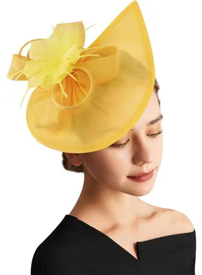Produktbild von Fascinator Hut Damen mit Schleier und Feder Stirnband Gelb