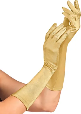 Produktbild von Goldene Satin Handschuhe 40 cm, Einheitsgröße, glänzend und dehnbar für Karneval, Theater & Festival