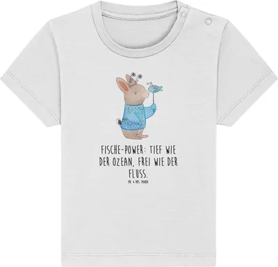 Produktbild von Mr. & Mrs. Panda Babyshirt Fische Astrologie 0. - 6. Monat - Weiß - Geschenk, Baby Top, Jerseyshirt, Sternzeichen, Geburtstagsgeschenk, , T-Shirt, Baumwollshirt