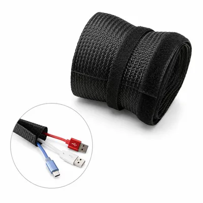 Produktbild von ARLI 2m Kabelschlauch mit Klettverschluss Schwarz Kabelmanagement Kabel Organizer flexibel Kabelkanal Kabelverkleidung Ø bis 23 mm, KI-generiertes Bild