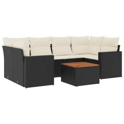 Produktbild von vidaXL 7-tlg. Garten-Sofagarnitur mit Kissen Schwarz Poly Rattan