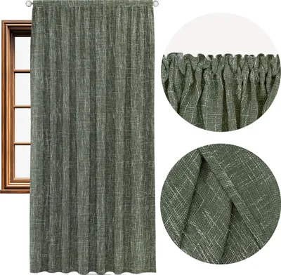 Produktbild von Domarex Fertigvorhang 140x280 cm Grau Melange, Halbtransparente Gardine mit Kräuselband, Eleganter Vorhang Wohnzimmer & Schlafzimmer, Grün