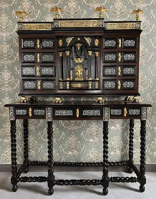 Produktbild von Casa Padrino Luxus Barock Sekretär Schwarz / Braun / Gold - Handgefertigter Antik Stil Massivholz Sekretär mit Türen und Schubladen - Barock Büromöbel - Barock Möbel - Edel & Prunkvoll