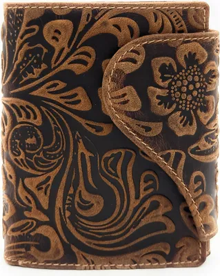 Produktbild von Jockey Club echt Leder Damen Geldbörse Portemonnaie geprägtes Vollrindleder floral mit RFID Schutz Liane cognac braun