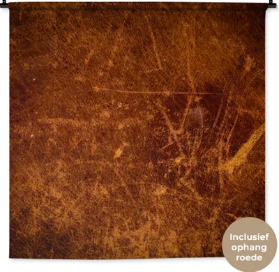 Produktbild von MuchoWow® Wandteppich Wandbehang Leder - Lederoptik - Braun - Orange 150x150 cm Tapisserie Dekoration Wandtuch - Wohnaccessoires - Modernes